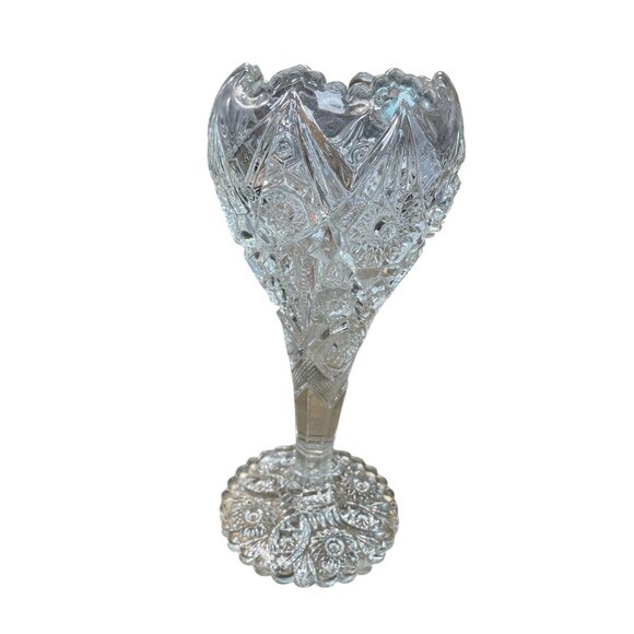 Antique 1900's Early American Pattern Glass Pedestrian floral Vase SKU 9342 - Picture 2 of 8